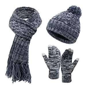 Winter Wool Fleece Knit Set: Beanie, Scarf & Touchscreen Gloves