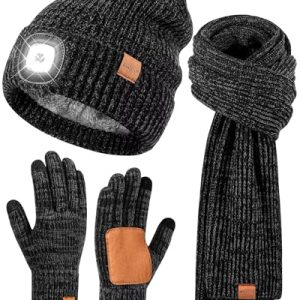 Men’s LED Beanie 3-in-1 Winter Set: Light, Scarf, Gloves