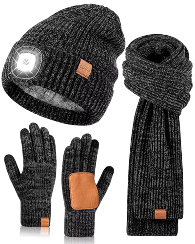 Men's LED Beanie 3-in-1 Winter Set: Light, Scarf, Gloves