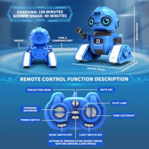 RC Robot Toy for Kids: Dance, Music & Gesture Control (Blue)