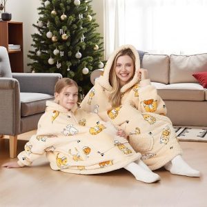 Kids Cat Wearable Blanket Hoodie – Cozy Sherpa Fleece