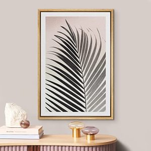 Framed Pastel Duotone Jungle Palm Leaf Art 24×36 – Natural