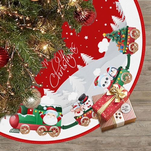 48-Inch Christmas Tree Skirt with Train & Snowflakes