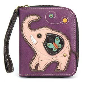 CHALA Elephant Zip Around Wristlet Wallet – Purple PU Leather