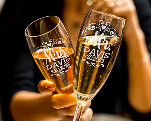 Mr Mrs Twisty Stem Champagne Flutes Set - Engraved Pair - Image 2