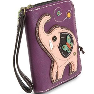 CHALA Elephant Zip Around Wristlet Wallet – Purple PU Leather