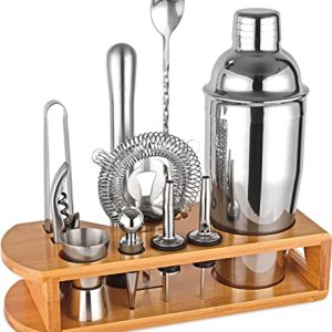 12-Pc Cocktail Shaker Set Bartender Kit w/ Bamboo Stand