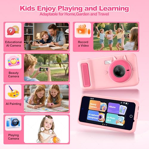 Kids AI Digital Camera with WiFi & Touch Screen HD - Pink - Image 6