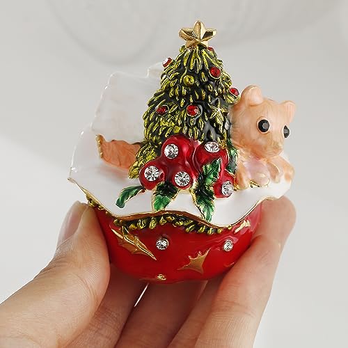 Hand Painted Enamel Christmas House Trinket Box - Jewelry Organizer - Image 6