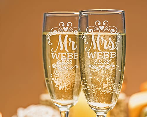 Mr Mrs Twisty Stem Champagne Flutes Set - Engraved Pair - Image 6