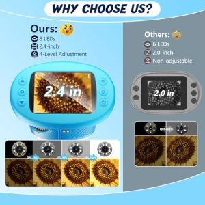 1000X Kids Digital Microscope – 4K, 2.4″ Screen, Blue