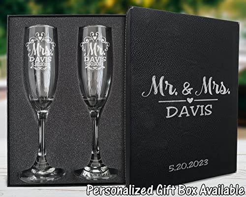 Mr Mrs Twisty Stem Champagne Flutes Set - Engraved Pair - Image 3