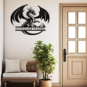 Personalized Dragon Family Last Name Metal Wall Art