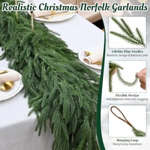 Palonu 9Ft Artificial Norfolk Garland – Realistic Pine Decor
