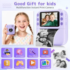 Kids Instant Print Camera – 1080P, Purple (Ages 4-10)