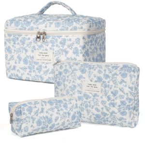 Large Floral Quilted Cotton Makeup & Toiletry Bag Set