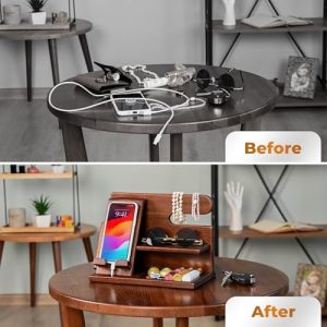 TESLYAR Wood Phone Docking Station & Organizer – Chestnut