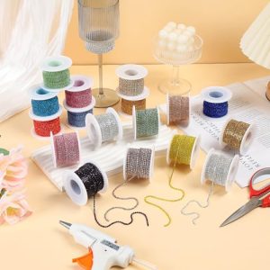 Rytenz 2MM Rhinestone Chain Trim – 10 Yards, Red-Orange