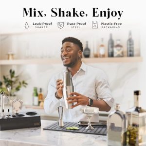 BARE BARREL 14-Pc Mixology Bartender Kit Set, Silver/Black