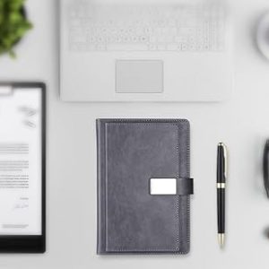 Executive A5 Lined Journal – Hard Cover Leather, Gray