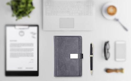 Executive A5 Lined Journal - Hard Cover Leather, Gray - Image 2