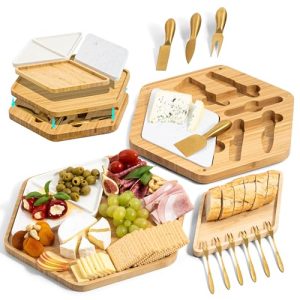 Premium Bamboo Cheese Board & Knife Set – Gold Cutlery