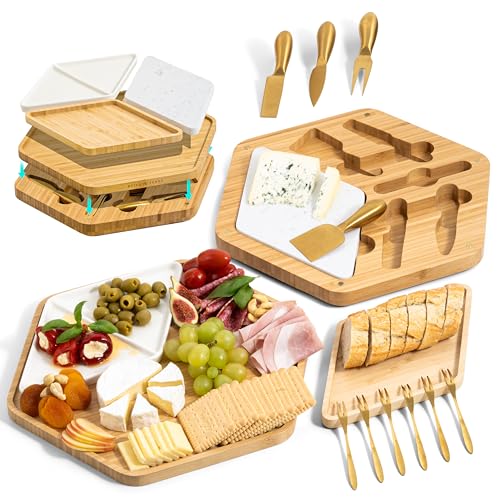 Premium Bamboo Cheese Board & Knife Set - Gold Cutlery