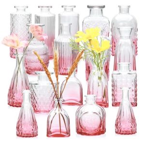 Elegant Pink Glass Bud Vase Set (18 Pcs) for Rustic Decor