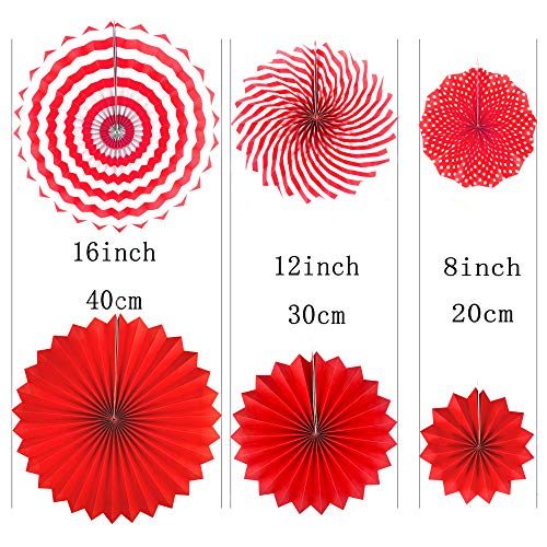 Red Hanging Paper Fans - 12pc Party Decorations & Props - Image 2