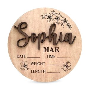 Floral Newborn Birth Stats Sign – Custom Baby Announcement Plaque