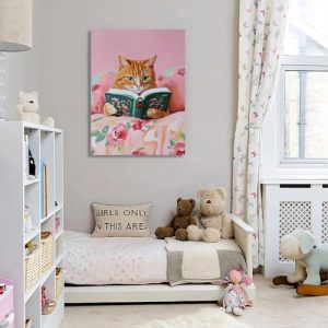 Funny Vintage Cats Framed Canvas Wall Art – Kids Room Decor