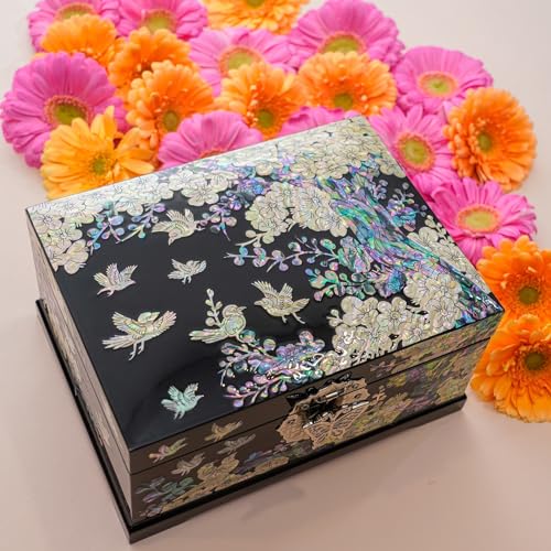 Handcrafted Mother-of-Pearl Jewelry Box - Bird & Floral - Image 4