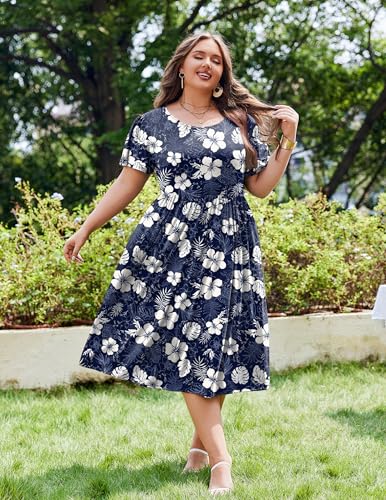 IN'VOLAND Women's Plus Size A-Line Midi Dress with Pockets - Image 3