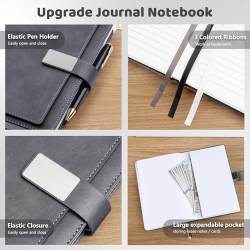 Executive A5 Lined Journal - Hard Cover Leather, Gray - Image 4