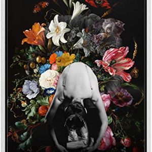 Framed Ballet Dancer & Flower Canvas Art 16×24 – White Frame