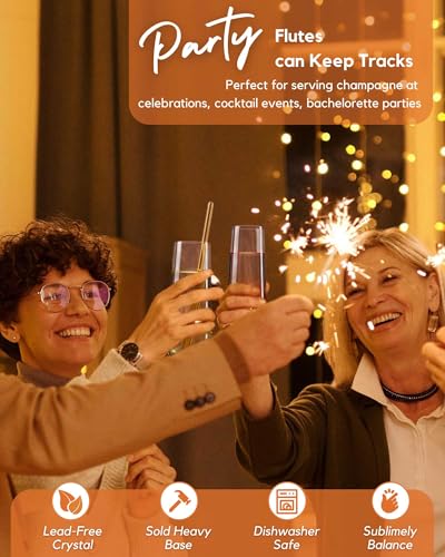 ColoVie Stemless Champagne Glasses Set of 6, Colored Flutes - Image 3