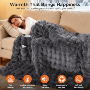Luxury Faux Fur Heated Blanket – 8 Heat Settings & Auto-Off