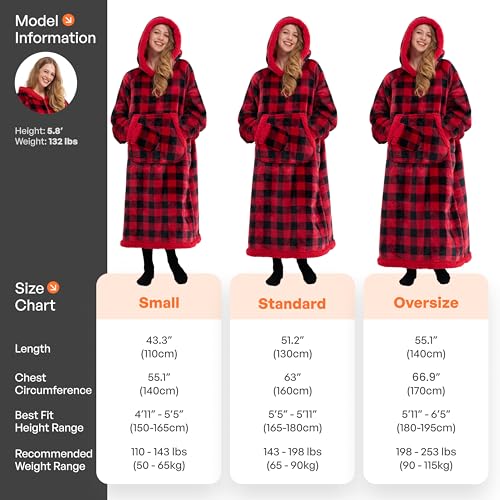 Giggling Getup Plaid Wearable Blanket Hoodie with Pocket - Image 5