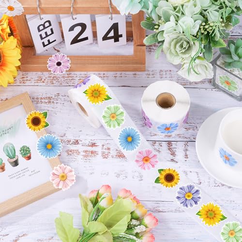 1200pc Flower Sticker Roll: Spring Daisy & Sunflower Decals - Image 2