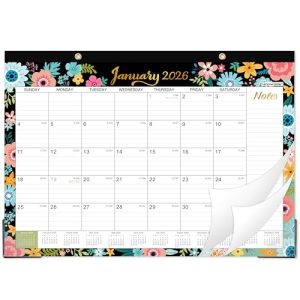 2026 Black Floral Desk/Wall Calendar with Corner Protectors