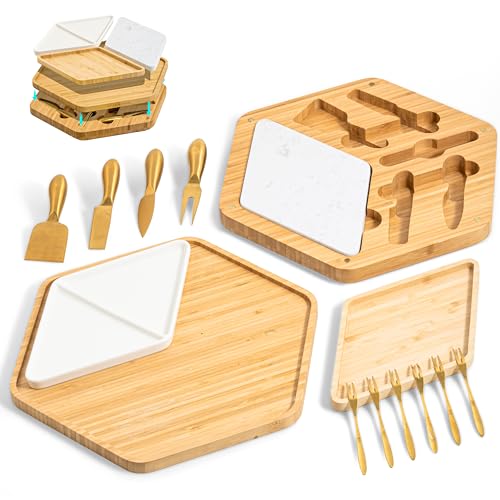 Premium Bamboo Cheese Board & Knife Set - Gold Cutlery - Image 8