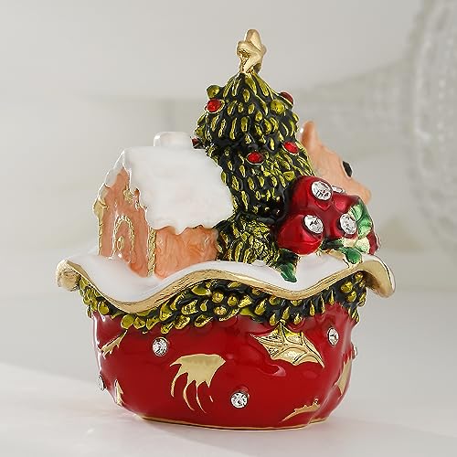 Hand Painted Enamel Christmas House Trinket Box - Jewelry Organizer - Image 4