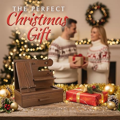 Wood Phone Docking Station with Drawer & Organizer - Bourbon - Image 3