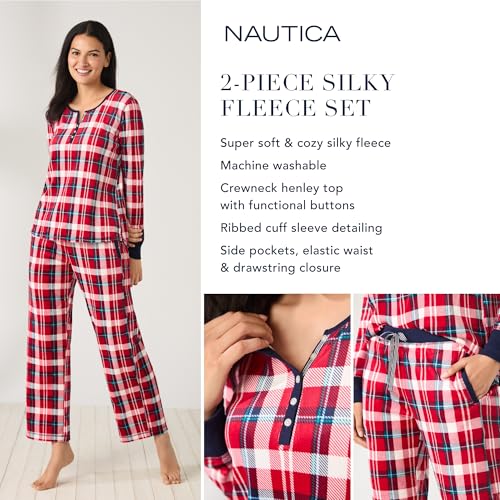 Nautica Women's Fleece Pajama Set - Henley Top & Pants - Image 4