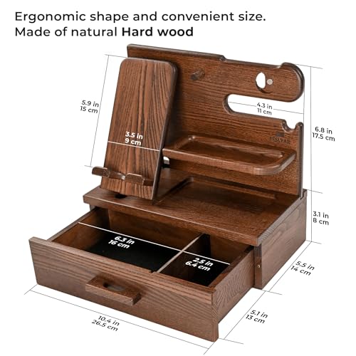 Wood Phone Docking Station with Drawer & Organizer - Bourbon - Image 7