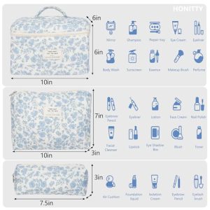 Large Floral Quilted Cotton Makeup & Toiletry Bag Set