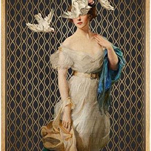 Framed Retro Woman & Birds Canvas Wall Art 24×36 – Bohemian