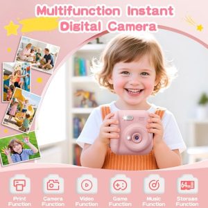 Coxlame Instant Print Kids Camera – 64GB, Pink (Ages 3-12)