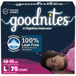Goodnites Girls’ Nighttime Underwear, Large (68-95 lbs)