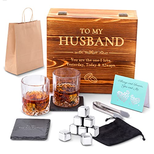 Whiskey Stones Gift Set with Glasses - Perfect for Husband